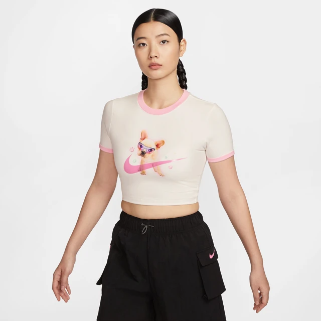 NIKE 耐吉 短袖 上衣 運動 休閒 女 AS W NSW TEE SLIM CRP GCEL 白粉色(HM4621133)