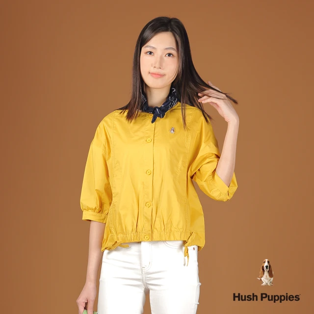 Hush Puppies 女裝 上衣 素色下擺抽帶七分袖上衣(駱黃 / 44210202)