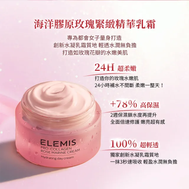 【ELEMIS 愛莉美】海洋膠原玫瑰精華乳霜搶購組(玫瑰乳霜50ml送 緊緻乳霜15ml x2 ★玫瑰藍霜/保濕★)