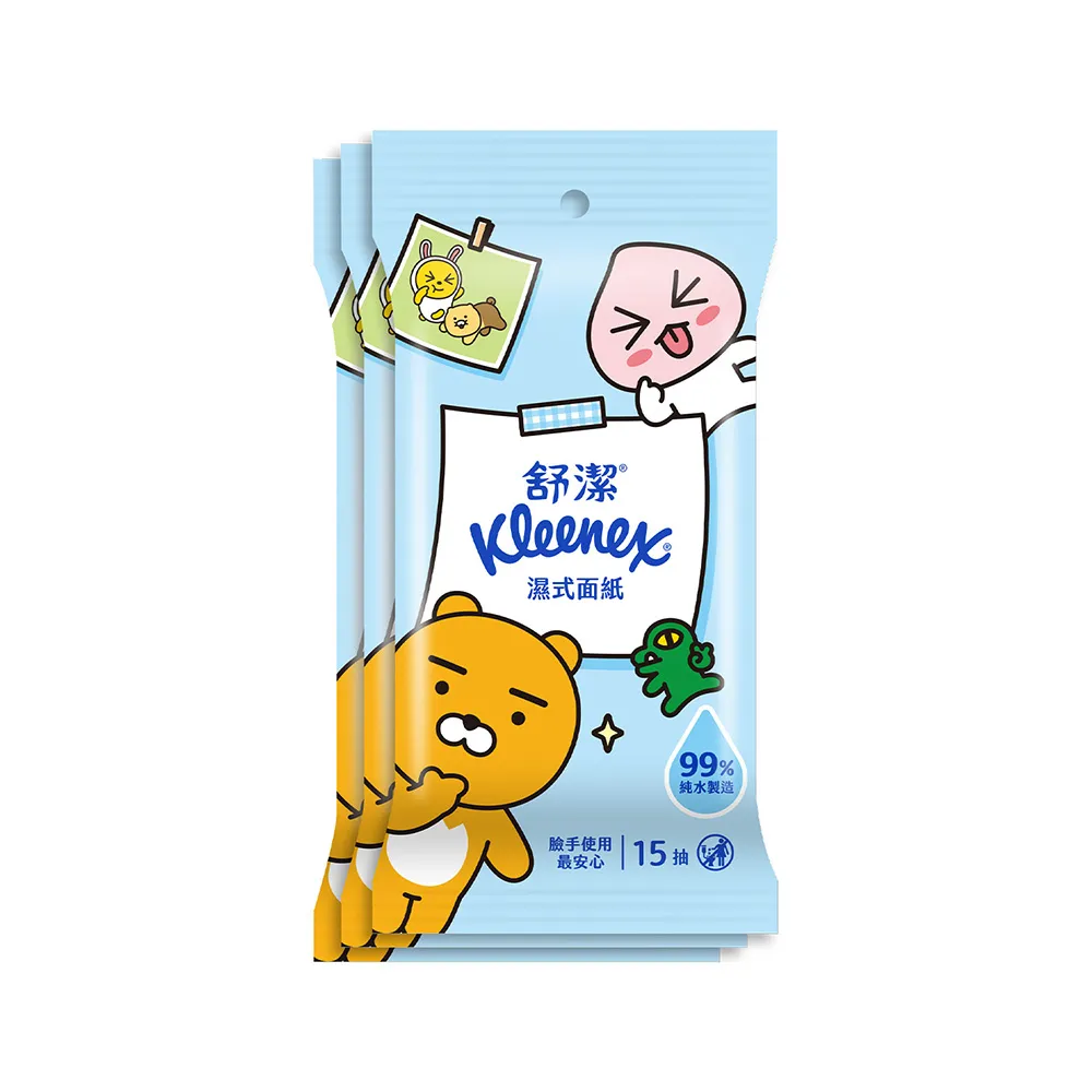 【Kleenex 舒潔】濕式面紙-純水濕巾 15抽x3包x4串