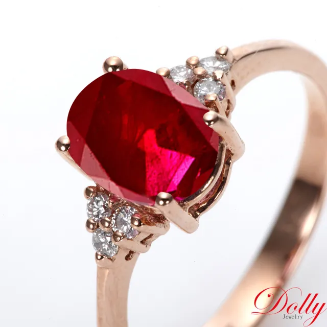 【DOLLY】14K金 緬甸紅寶石1克拉玫瑰金鑽石戒指-021 高級訂製珠寶 奢華質感 浪漫送禮