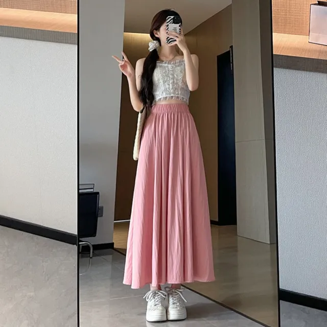 【巴黎精品】現貨+預購 女半身裙A字裙網紗裙長裙百褶裙子大碼洋裝休閒大尺碼女裝(高腰純色大擺6色a1gm16)