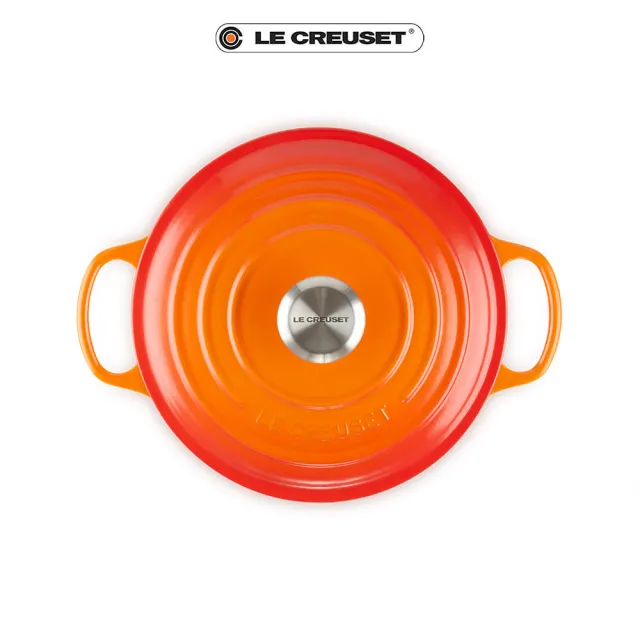 【Le Creuset】典藏琺瑯鑄鐵鍋圓鍋 24cm(火焰橘-鋼頭)