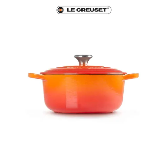 【Le Creuset】典藏琺瑯鑄鐵鍋圓鍋 22cm(火焰橘-鋼頭)