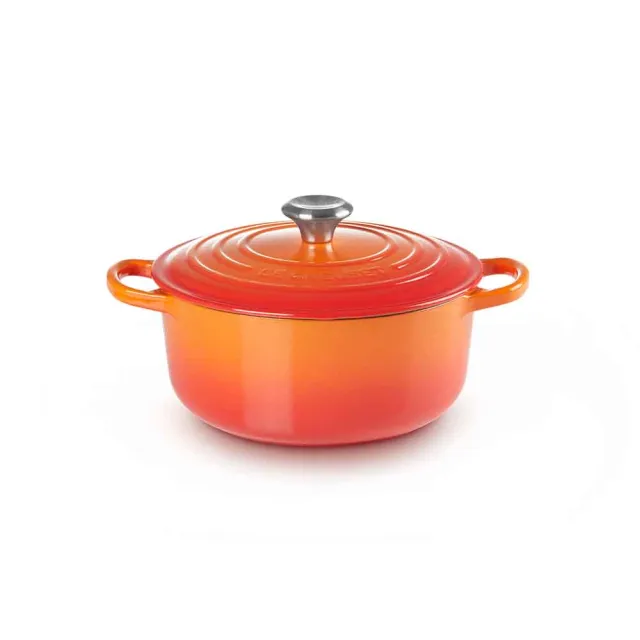 【Le Creuset】典藏琺瑯鑄鐵鍋圓鍋 22cm(火焰橘-鋼頭)