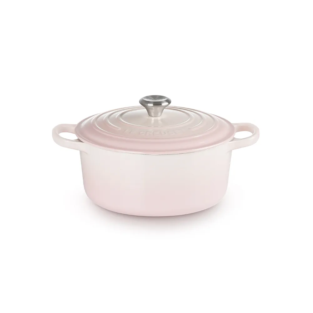 【Le Creuset】典藏琺瑯鑄鐵鍋圓鍋 22cm(貝殼粉-鋼頭)