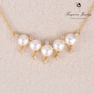 【Turquoise Jewelry】輕奢名媛風格天然淡水珍珠細緻鋯石S925銀鍍金鎖骨項鍊(tqsu0017)