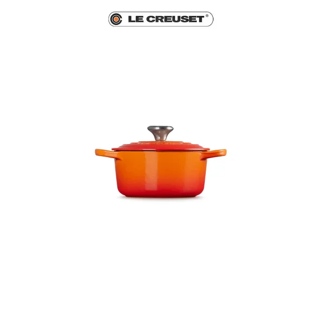 【Le Creuset】典藏琺瑯鑄鐵鍋圓鍋 16cm(火焰橘-鋼頭)