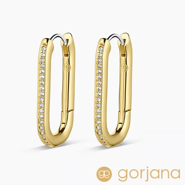 【GORJANA】金色鎖扣耳環 鑲鑽中圓耳環 Zoey Shimmer Hoops(鎖扣耳環)