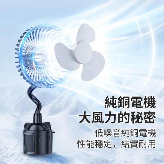 【GER 泰】買一送一 車用水杯座強力循環扇(三檔風速 USB車用扇 水杯座風扇)