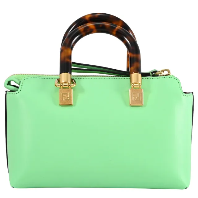 【FENDI 芬迪】BY THE WAY MINI 經典大LOGO壓紋琥珀提把迷你手提包兩用包(亮綠)