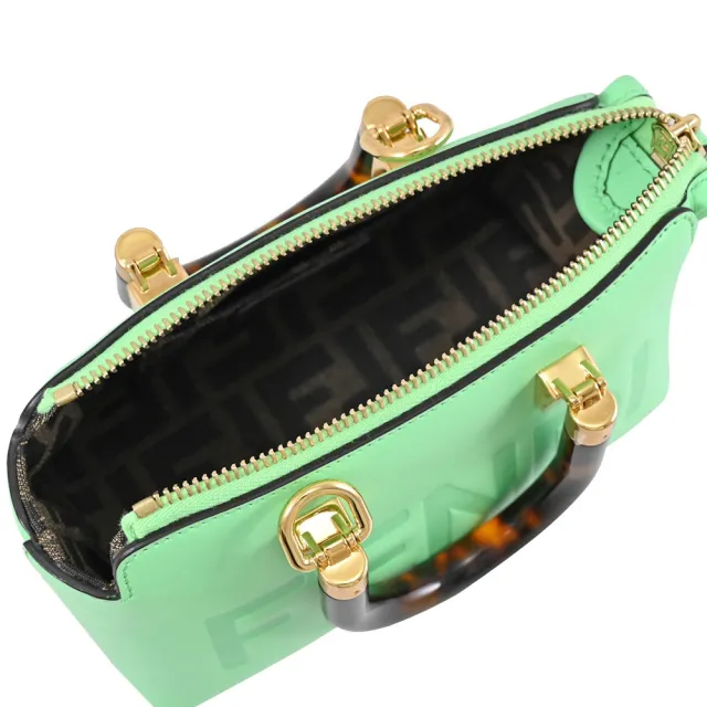 【FENDI 芬迪】BY THE WAY MINI 經典大LOGO壓紋琥珀提把迷你手提包兩用包(亮綠)