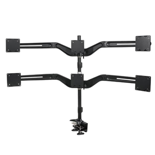 ErgoGrade EGTC746Q 多螢幕支架，專為辦公與娛樂設計，採用高強度鋁合金材質，淨重11.98KG，尺寸1300 x 730 x 150 mm。支援國際VESA安裝標準，適用12.5吋以下至24吋螢幕，每個螢幕承載2-6KG，黑色系外觀時尚耐用。完美解決多顯示器空間問題，提升工作效率與舒適度，適合專業使用者選購。