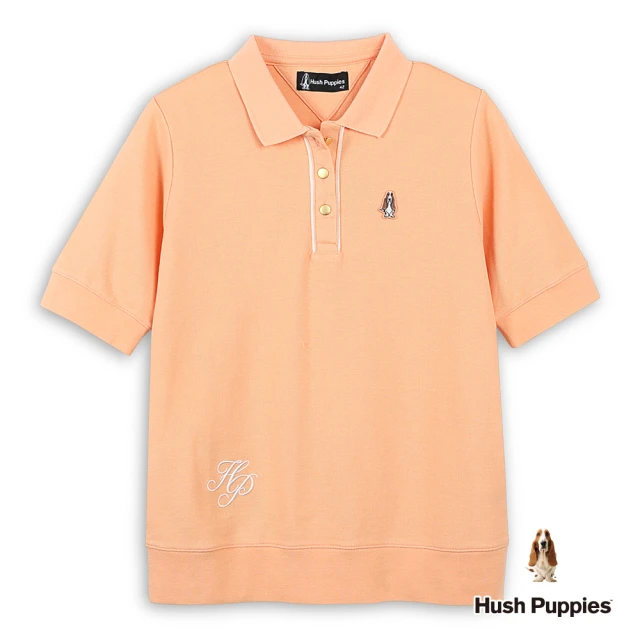 Hush Puppies 女裝 POLO衫 素色草寫HP刺繡小狗五分袖POLO衫(淺橘 / 44201104)