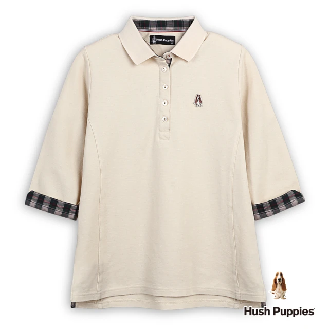 Hush Puppies 女裝 POLO衫 經典經典配色格紋七分袖POLO衫(卡其 / 44201105)