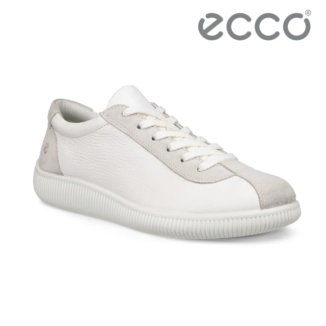 ecco SOFT ZERO W 柔酷零點復古保齡球皮革休閒鞋 女鞋(白色/灰白色 22025352292)