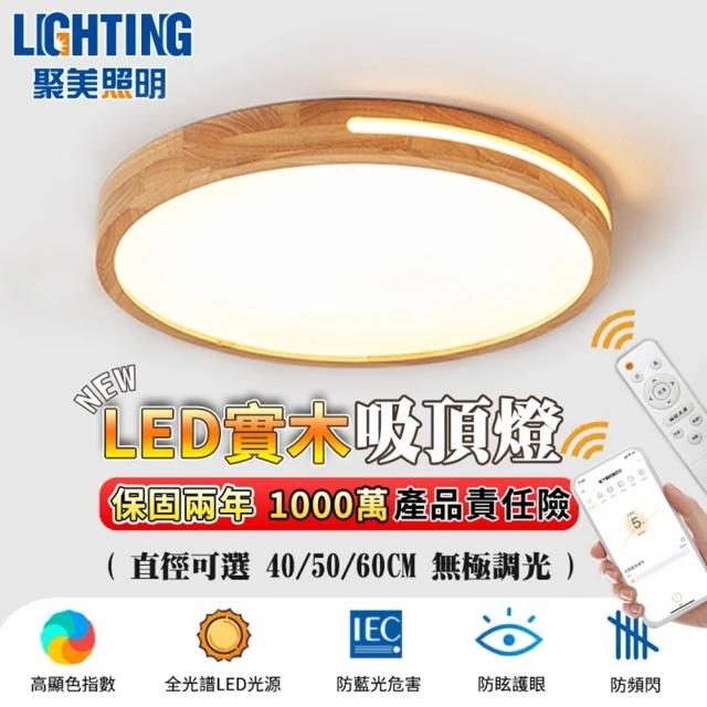 聚美照明 led吸頂燈 全光譜原木護眼燈 60CM 8000