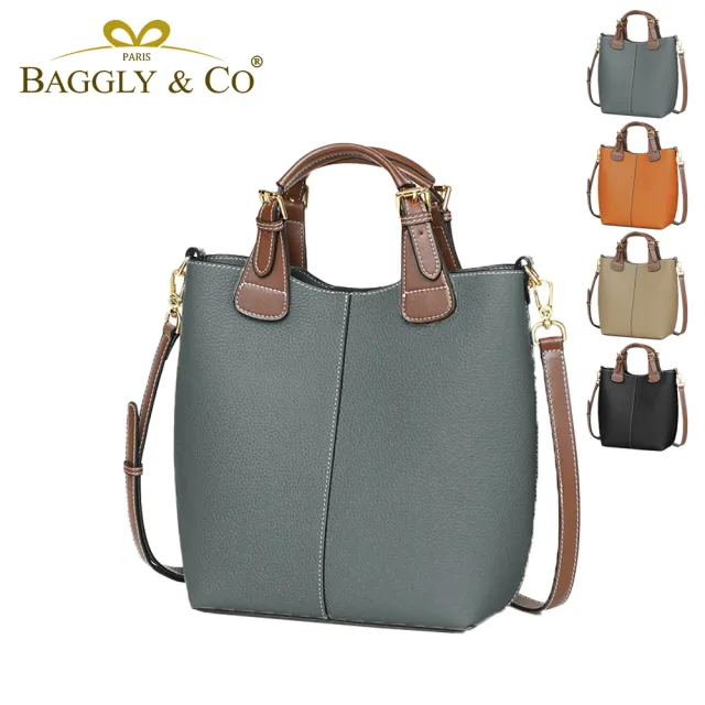【BAGGLY&CO】真皮 羅爾羅曼荔枝紋頭層牛皮子母袋水桶包(真皮包包 四色)
