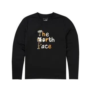 【The North Face 官方旗艦】北面兒童黑色UPF防曬品牌字樣印花長袖上衣｜8ATYJK3