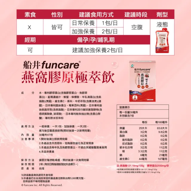 【funcare 船井生醫】高含量燕窩膠原極萃飲禮盒組(共14包/金絲燕窩/膠原蛋白/珍珠粉添加) (中秋禮盒 送禮)