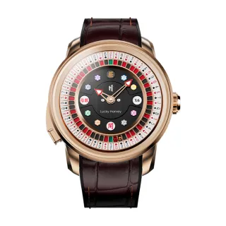 【Lucky Harvey 真樂時】玩家系列 撲克 輪盤 玫瑰金 夜光 工藝 趣味 全自動機械 腕錶 18K金 禮盒 真皮