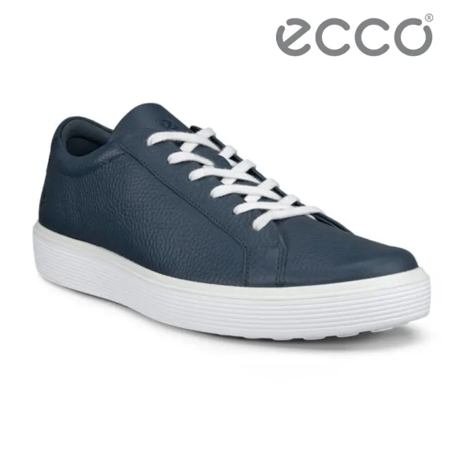 【ecco】SOFT 60 M Lace up LEA 柔酷輕盈經典皮革休閒鞋 男鞋(藍灰色 58240401159)