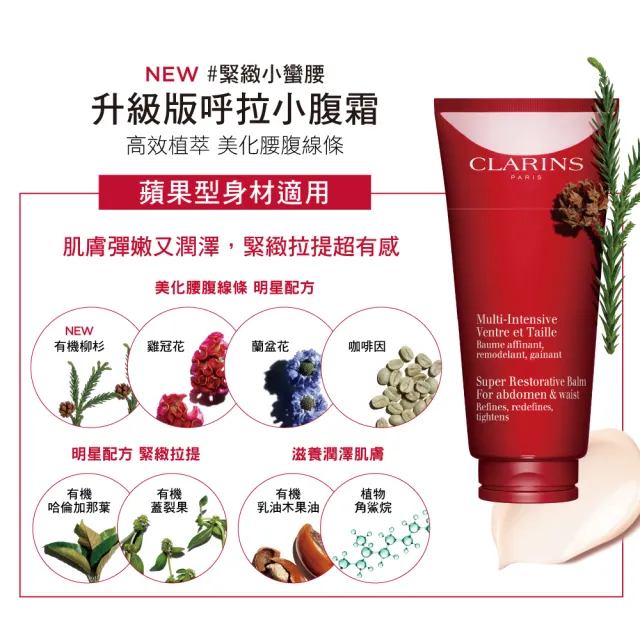 【CLARINS 克蘭詩】全新一代宛若新生撫紋霜30ml+紅魔超Ｓ勻體精華30ml +升級版呼拉小腹霜30ml(超S美體組)