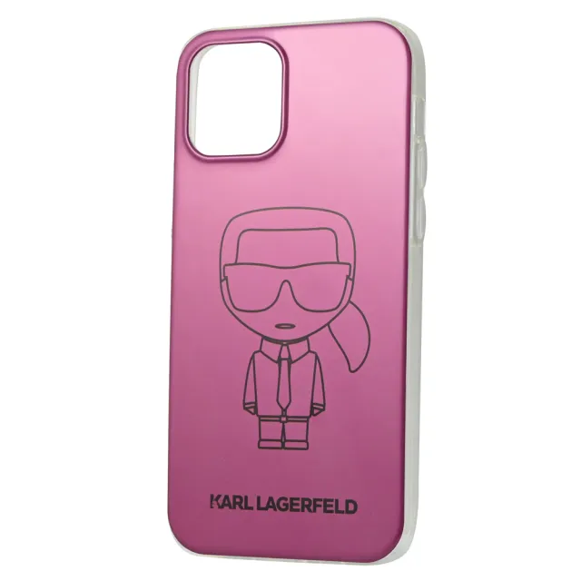 【KARL LAGERFELD 卡爾】老佛爺卡爾公仔造型I PHONE12保護套(紫紅)