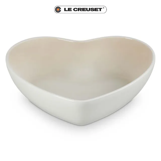 【Le Creuset】瓷器花蕾系列心型碗 2.9L(櫻桃紅/蛋白霜)