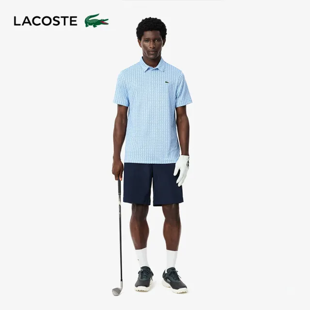 【LACOSTE】男裝-抗UV高爾夫球桿印花短袖Polo衫(地球藍)