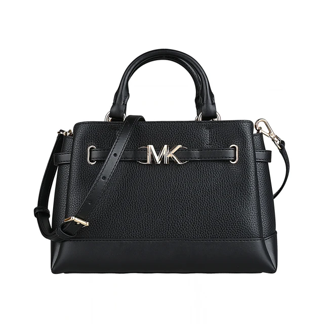 Michael Kors MK MICHAEL KORS REED素面金屬字母LOGO荔枝紋設計牛皮拉鍊手提斜背包(小/黑)