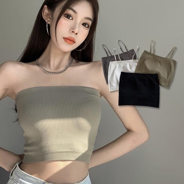 【D.studio】韓版彈性平口內搭背心(帶胸墊免穿內衣 肩帶可拆 上衣 小可愛 女裝 V163)
