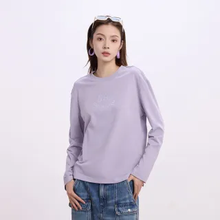 【GAP】女裝 Logo純棉印花圓領長袖T恤-淡紫色(637566)