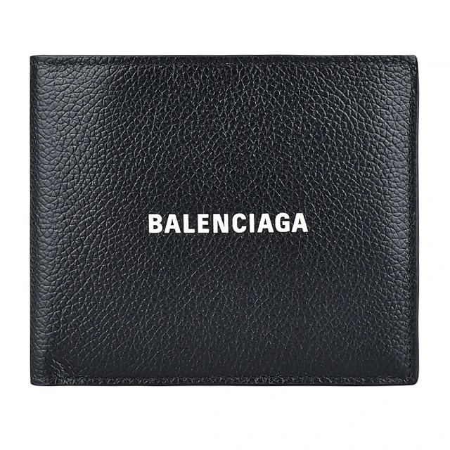 Balenciaga 巴黎世家 BALENCIAGA字母LOGO對折牛皮8卡短夾(黑)