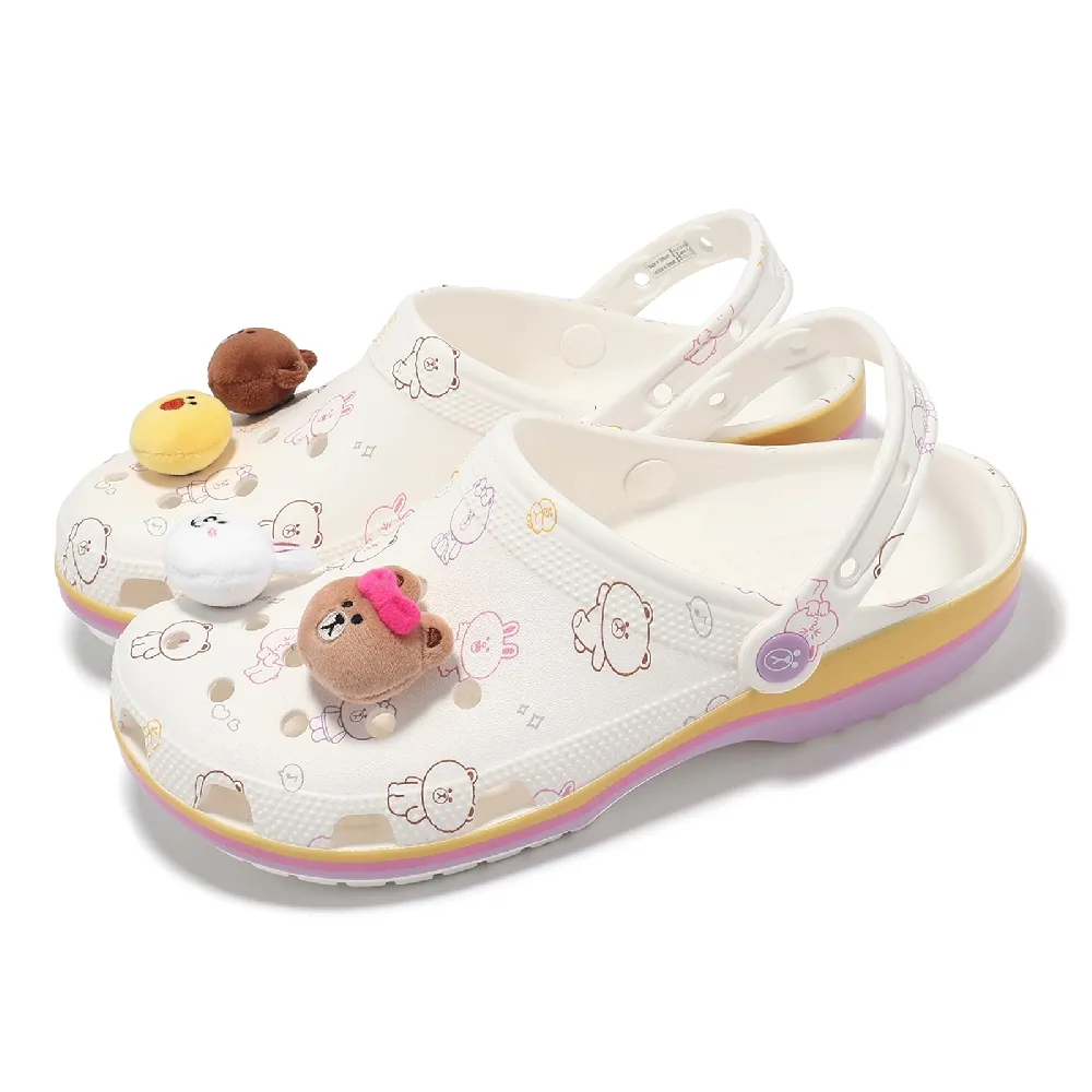 【Crocs】x Line Friends 洞洞鞋 Classic Clog 男鞋 女鞋 米黃 紫 聯名 卡駱馳(209480100)