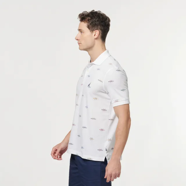 【NAUTICA】男裝 經典滿版品牌LOGO吸濕排汗短袖POLO衫(白色)