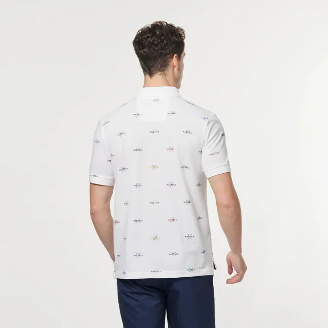 【NAUTICA】男裝 經典滿版品牌LOGO吸濕排汗短袖POLO衫(白色)