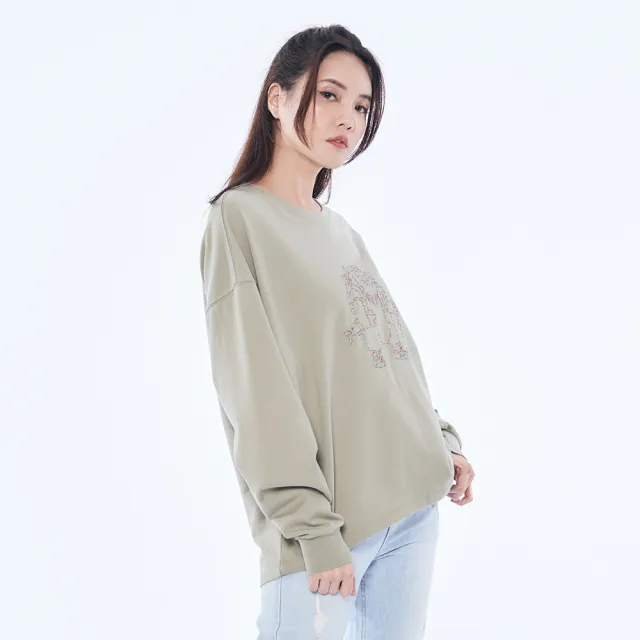 【5th STREET】女裝彩色線繡花熊寬版長袖T恤-綠色
