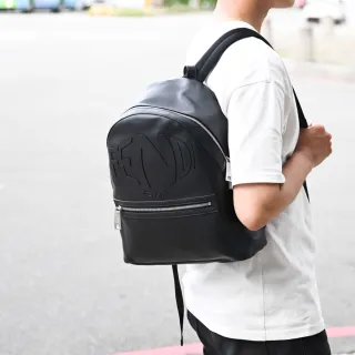 【FENDI 芬迪】ROMA 經典藝術LOGO輕便小牛皮手提後背包(黑)