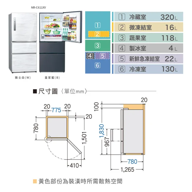 【Panasonic 國際牌】610公升一級能源效率三門變頻冰箱-雅士白(NR-C611XV-W)