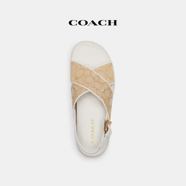 【COACH蔻馳官方直營】FRASER經典Logo涼鞋-淺卡其色/粉筆白色(CR865)