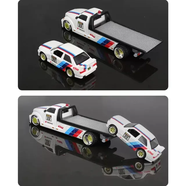 1:64 BMW E30 M3 平板拖車組合 模型車(寶馬 M3 EVO FLATBED S14B23 DTM E36)
