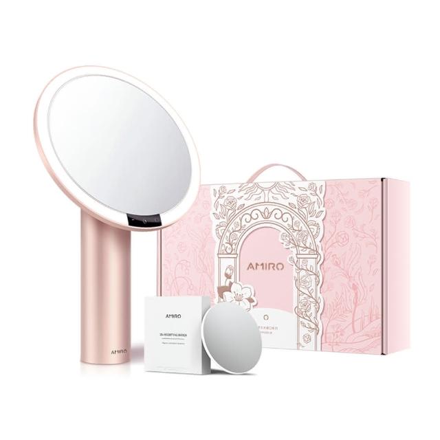 【AMIRO】Oath自動感光LED化妝鏡-綺夢花園禮盒-薄霧粉(美妝鏡 彩妝鏡 情人節禮物 禮盒 送禮)