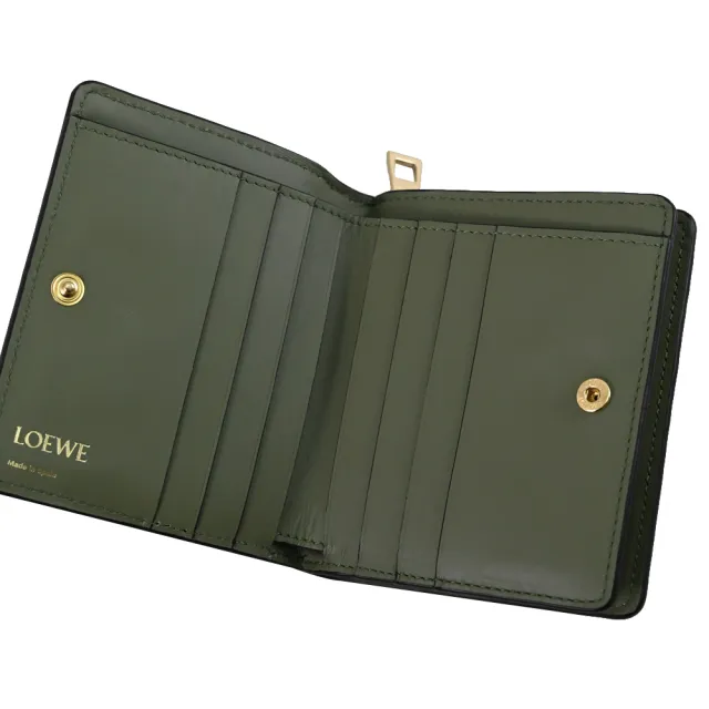 【LOEWE 羅威】經典滿版烙印LOGO小牛皮雙面釦式零錢短夾(綠)