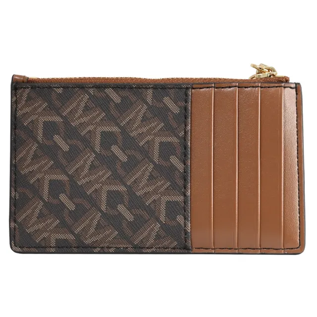 【Michael Kors】經典MK LOGO印花皮革拼接信用卡名片零錢包(深咖/咖)