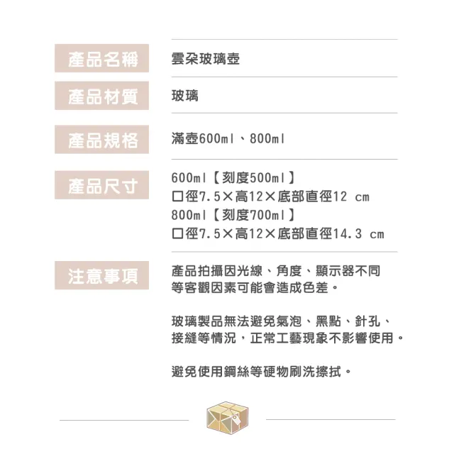 【渥思】雲朵玻璃壺-600ml(附蓋子.咖啡壺.泡茶壺.果茶壺.耐熱玻璃)