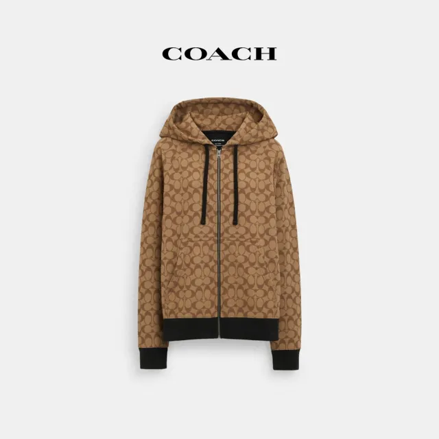 【COACH蔻馳官方直營】全身經典Logo拉鏈連帽衫-卡其色(CR040)