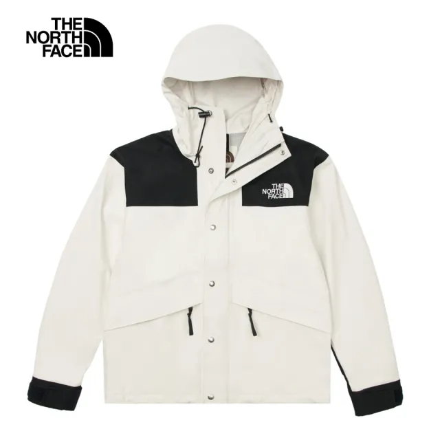 【The North Face 官方旗艦】經典ICON-北面男款米白色防水透氣舒適連帽衝鋒衣｜8AKJROU(外套)