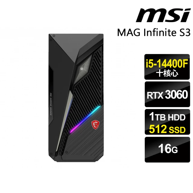 MSI 微星 i5 RTX3060十核電競電腦(S3/i5-14400F/16G/1TB HDD+512G SSD/RTX3060-12G/W11P)