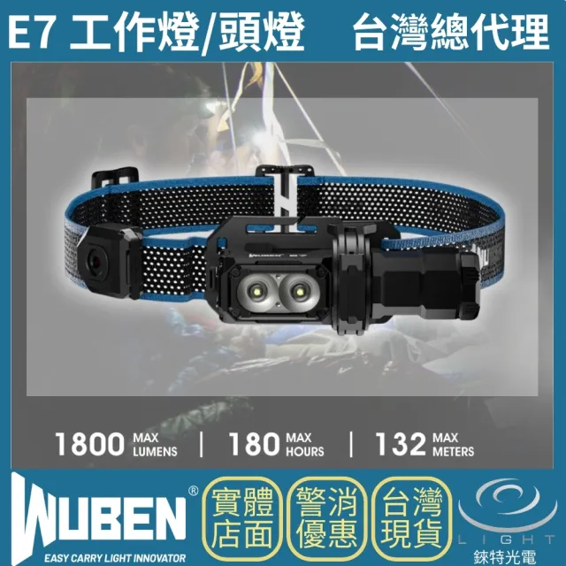 【WUBEN】錸特光電 E7套組 1800流明 132米(輕便小巧工作燈 泛光 可當頭燈 尾部磁吸)